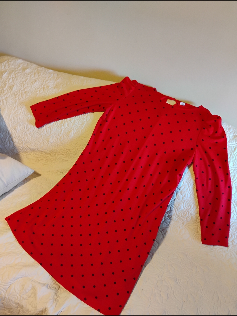 Old Navy Red & Black Polka Dot Puff Sleeve Shift Dress- L